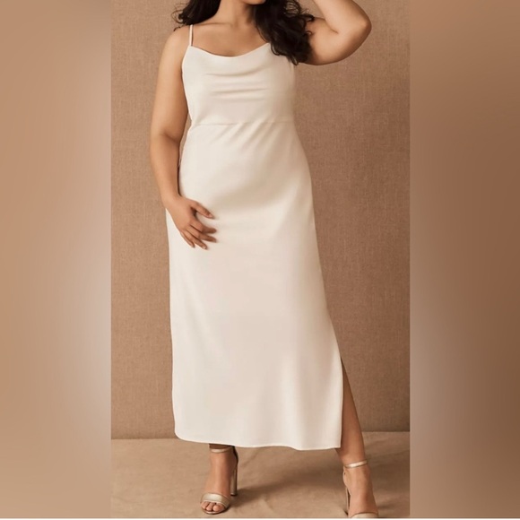 BHLDN Cali Satin Cowl Neck Midi Slip Dress in Ivory - Picture 3 of 3